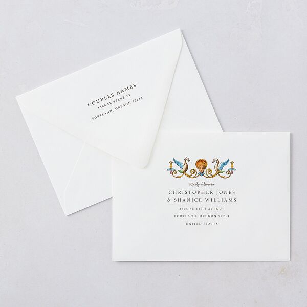 Medieval Renaissance Wedding Invitation Euro Envelopes Canary White Both Recipient and Return Addresses Luxe Signature