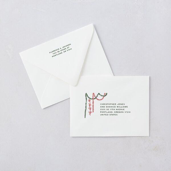 Happy Holidays Grid Pattern Photo Thank You Card Euro Envelopes White Hunter Green Both Recipient and Return Addresses Luxe Signature