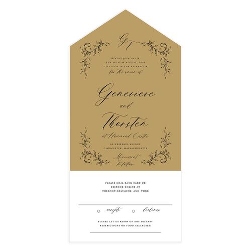 Dark Vintage Fantasy All-in-One Wedding Invitations Almond Signature Light Both Recipient and Return Addresses No