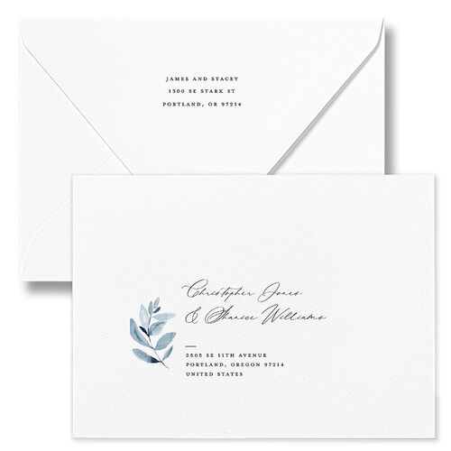 Gorgeous Greenery Wedding Invitation Euro Envelopes White Ocean Both Recipient and Return Addresses Luxe Signature