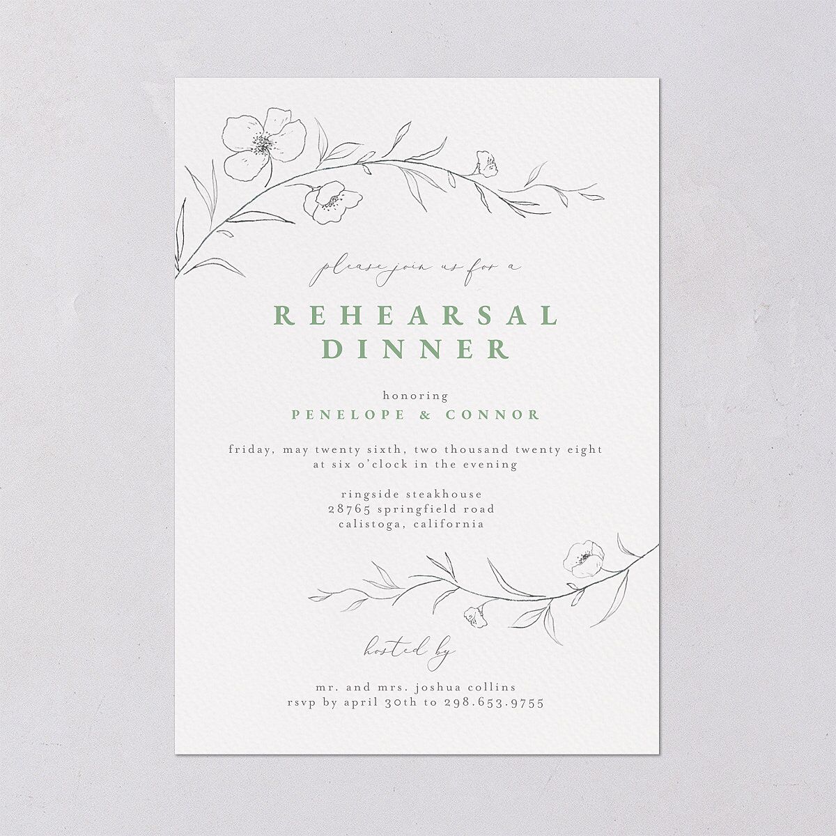 Graceful Botanical Rehearsal Dinner Invitations — view 2