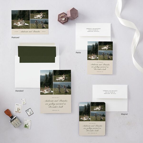 Vintage Cinematic Photo Save the Date Postcards Linen