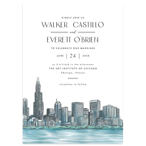 Watercolor Chicago Wedding Invitations Regency Blue Signature Blank No Standard