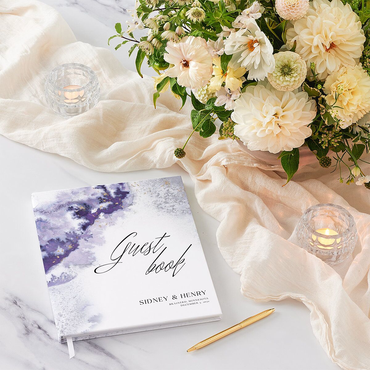 Painted Ethereal Wedding Guest Book Jewel Purple