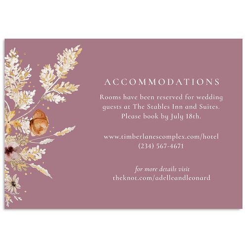 Dried Blooms Wedding Enclosure Cards Gold Mauve Signature Standard