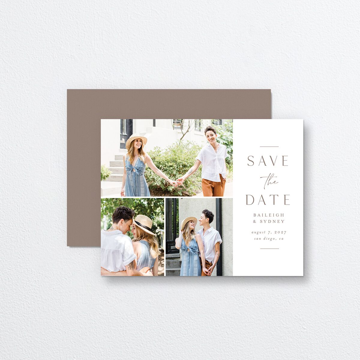 Side Panel Save the Date Petite Cards front-and-back in Cream
