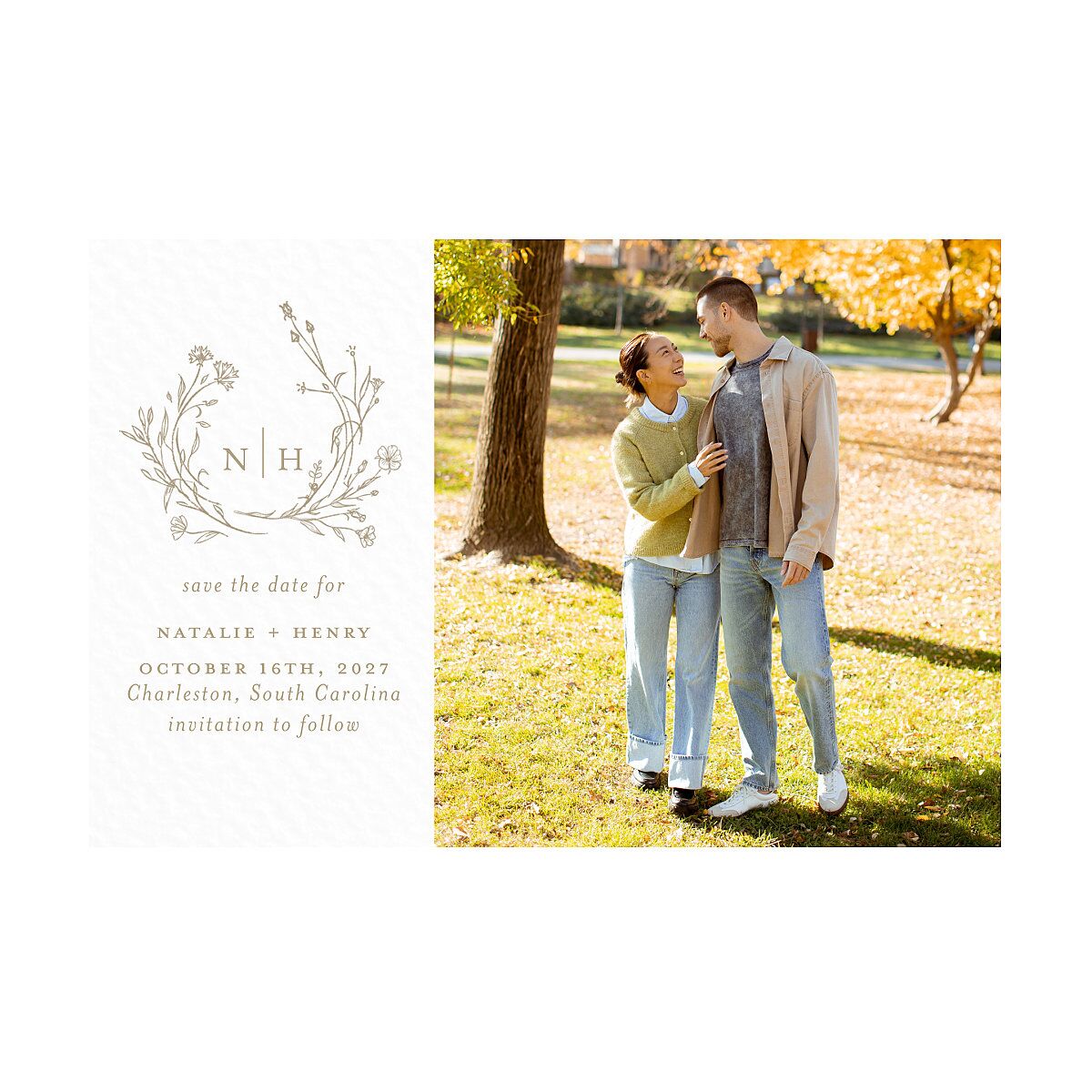 Natural Monogram Save The Date Postcards