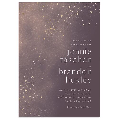 Shimmer Dust Wedding Invitations Gold Eggplant Signature Blank No Standard