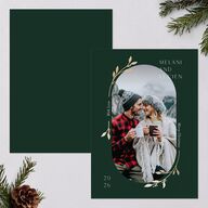 Christmas Sprigs Holiday Cards Gold Dark Green Signature Blank Standard Portrait