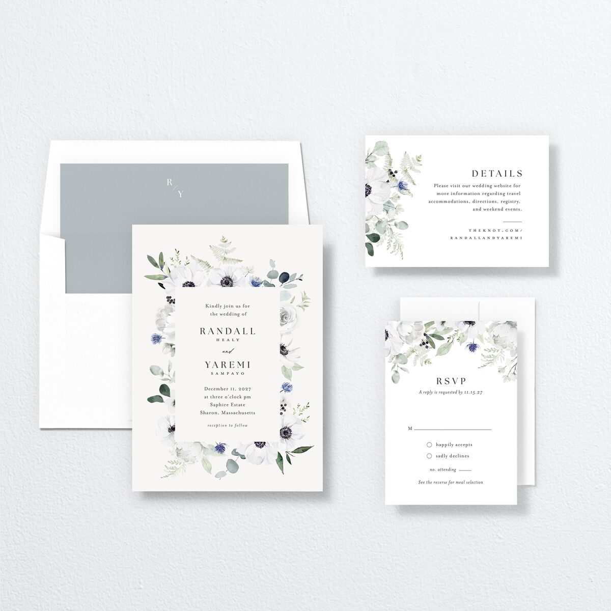 Elegant Anemone Wedding Invitations suite