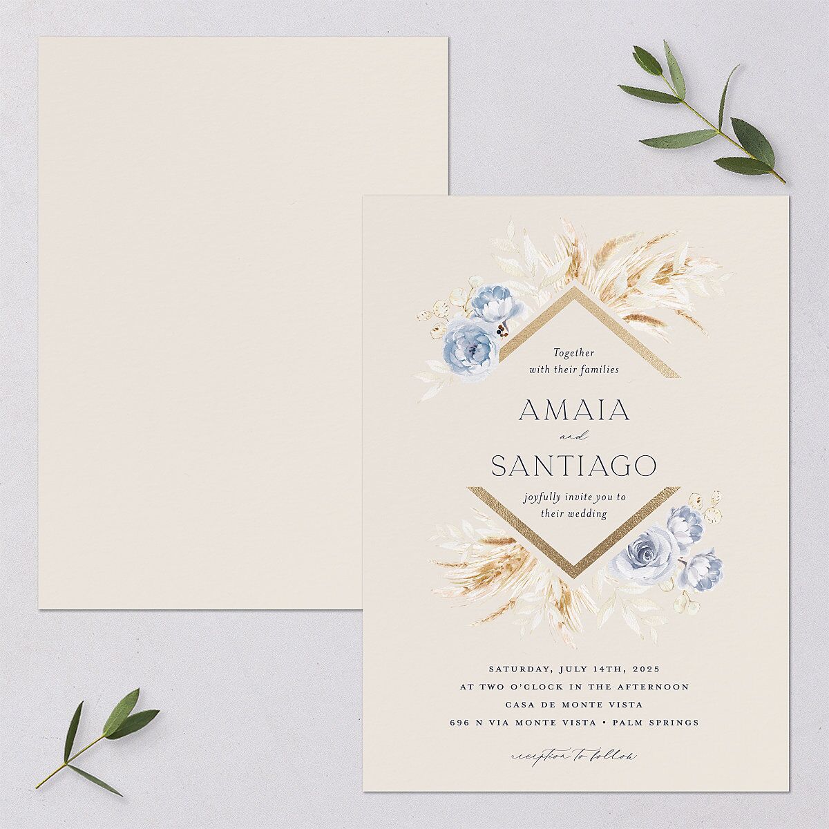 Rustic Bouquet Wedding Invitations Gold Slate Signature Blank No Standard