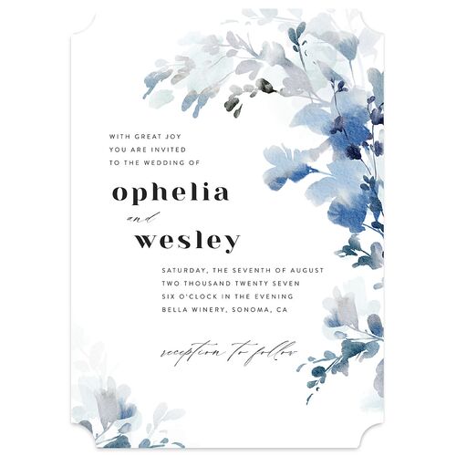 Watercolor Blooms Wedding Invitations Midnight Navy Signature Blank No Ticket