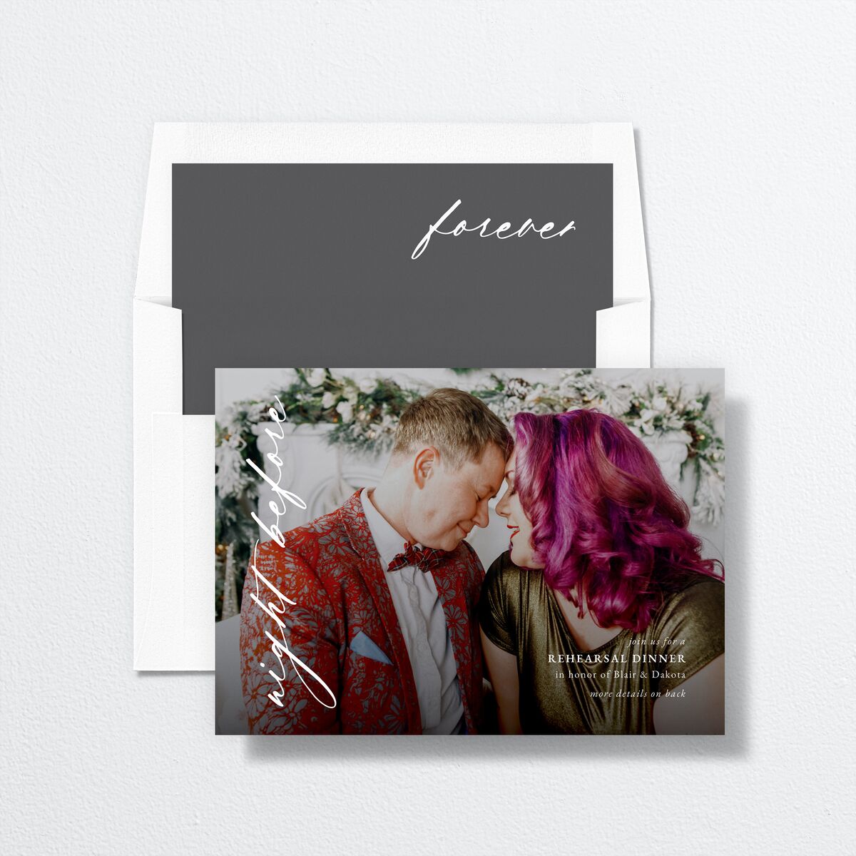 Vertical Names Rehearsal Dinner Invitations Licorice Signature