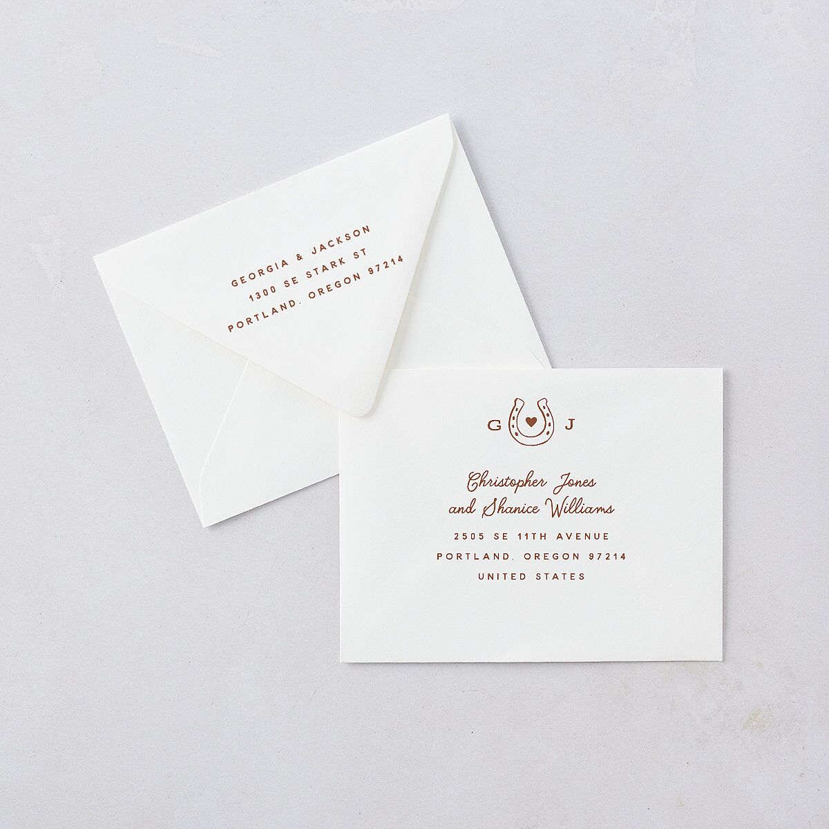 Western I Do BBQ Save the Date Magnet Euro Envelopes White Saddle Both Recipient and Return Addresses Luxe Signature