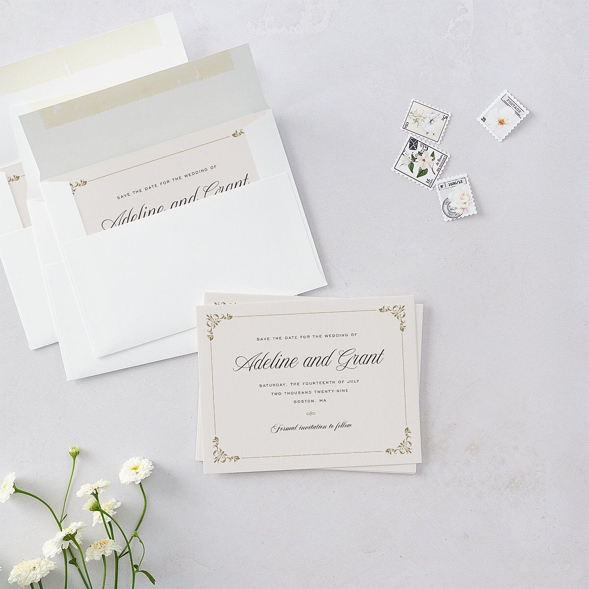 Old Money Save the Date Petite Cards Champagne Signature smooth Blank No Standard