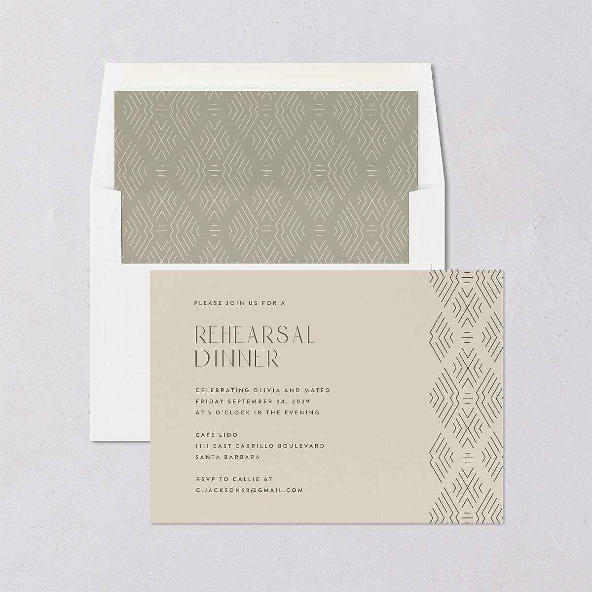 Boho Texture Rehearsal Dinner Invitations Deep Olive Signature Blank