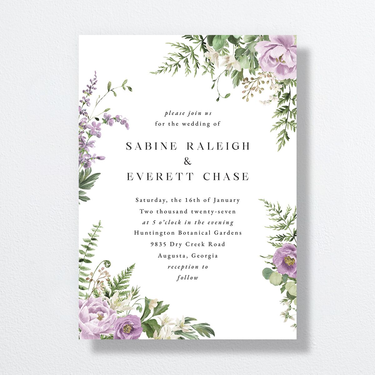 Fern Frame Wedding Invitations Purple Petal Signature No Standard