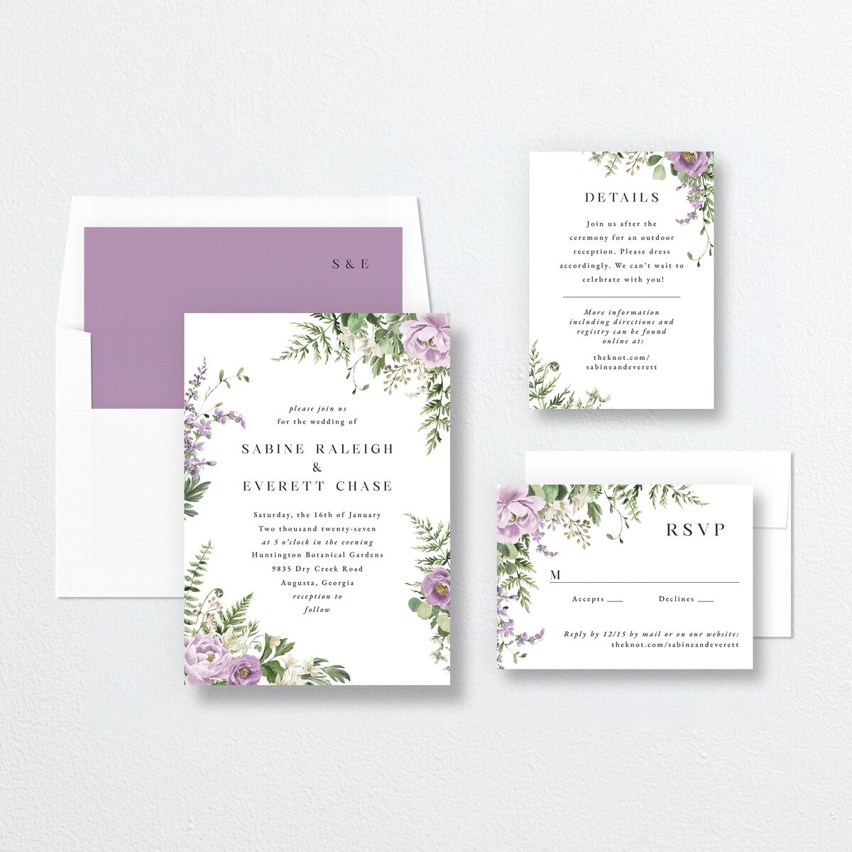 Fern Frame Wedding Invitations Purple Petal Signature No Standard