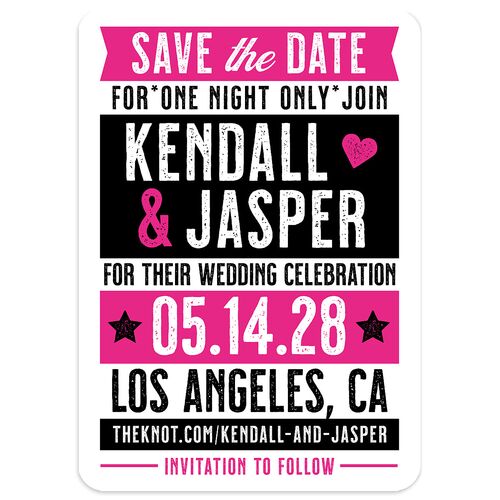 Gig Poster Save the Date Cards Fucshia Signature smooth Blank No Rounded