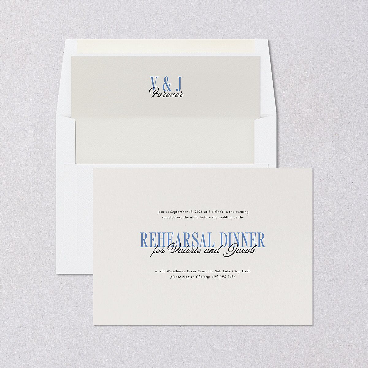 Wavy Frame Photo Rehearsal Dinner Invitations Sea Blue Signature Blank Standard