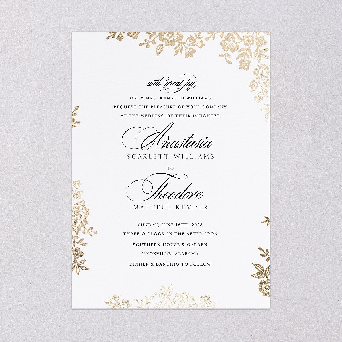 Foil Lace Wedding Invitations Gold Pure White Signature Blank No Standard