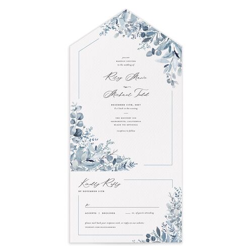 Gorgeous Greenery All-in-One Wedding Invitations Ocean Signature Light Both Recipient and Return Addresses No