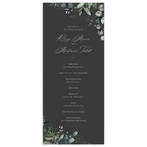 Gorgeous Greenery Wedding Programs Charcoal Signature smooth