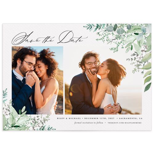 Gorgeous Greenery Save the Date Cards - White