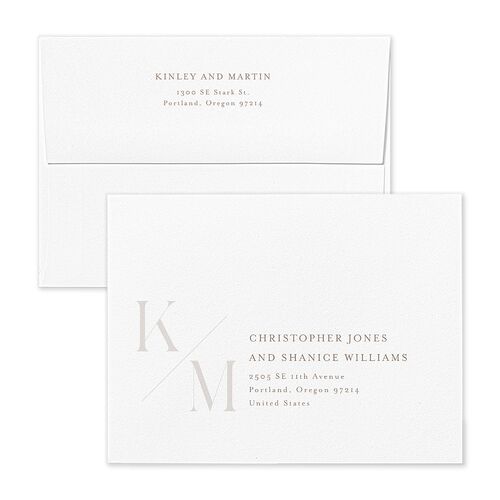Monogram Slant Save the Date Magnet Envelopes Blue Fawn Recipient Address Signature Standard