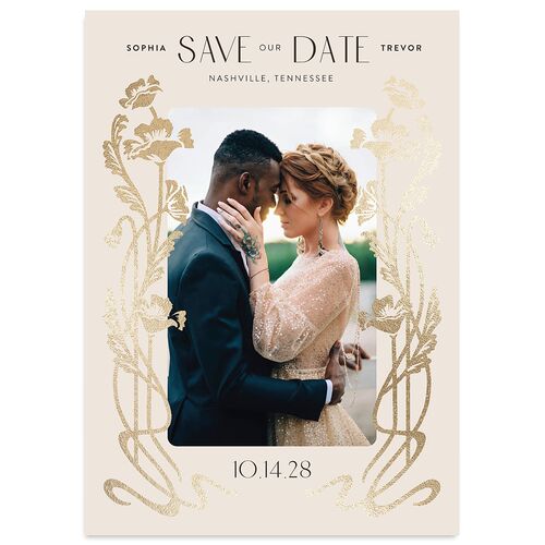 Gilded Nouveau Save the Date Cards Gold Sand Signature smooth Blank No Standard
