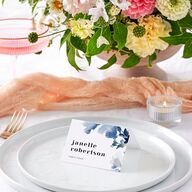 Watercolor Blooms Place Cards Midnight Navy Signature