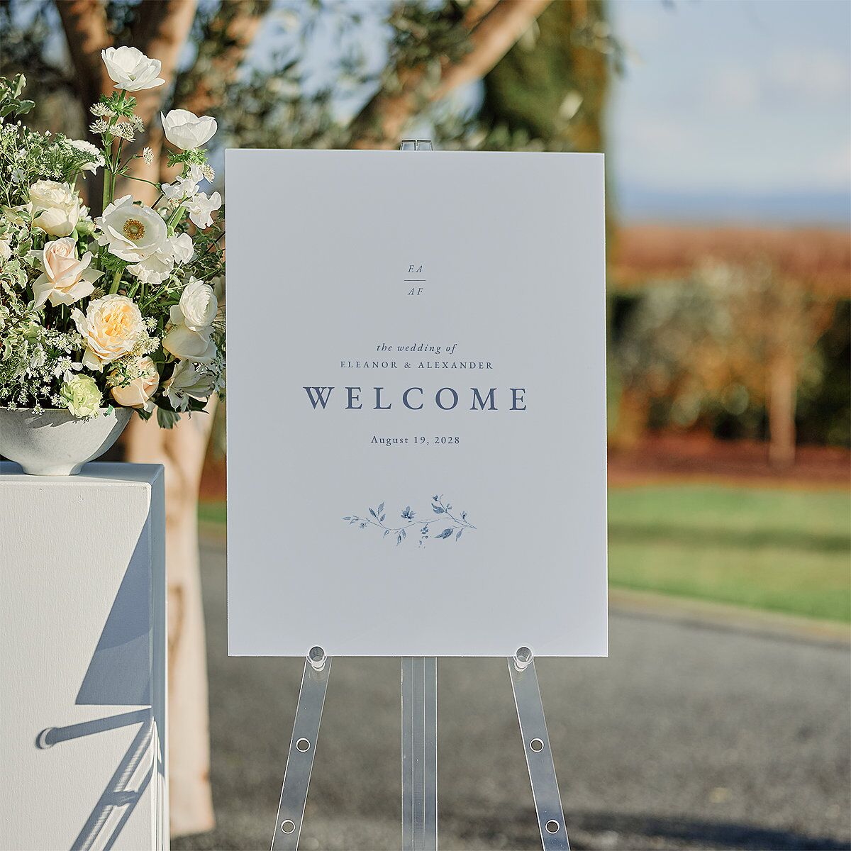 Timeless Floral Standard Welcome Sign Medium Dusty Blue Standard Indoor Foam Core M Welcome