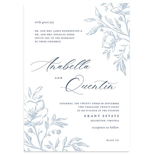 Classic Floral Wedding Invitations Dusty Blue Signature Blank No Standard
