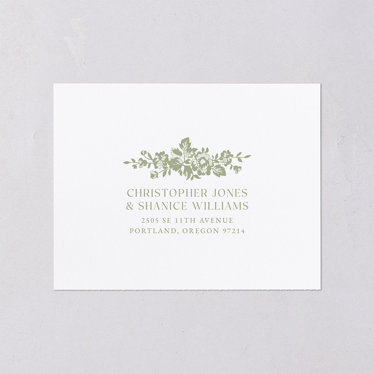 Fairytale Lace Floral Frame All-in-One Wedding Invitations Moss Signature Light Both Recipient and Return Addresses No