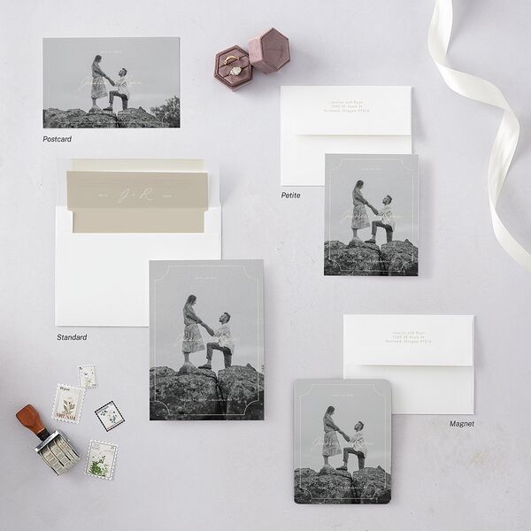 Ticket Frame Border Save the Date Cards Linen Signature smooth Blank Standard