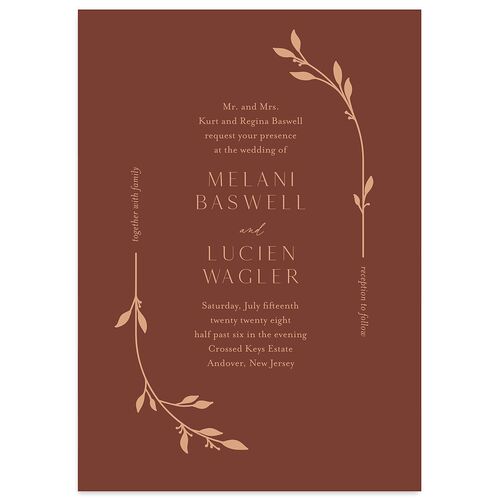 Gilded Sprigs Wedding Invitations Copper Signature Blank No Standard