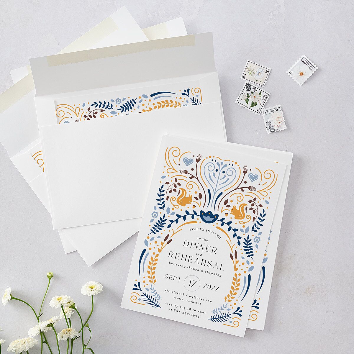 Nordic Folk Rehearsal Dinner Invitations Butterscotch Signature Blank