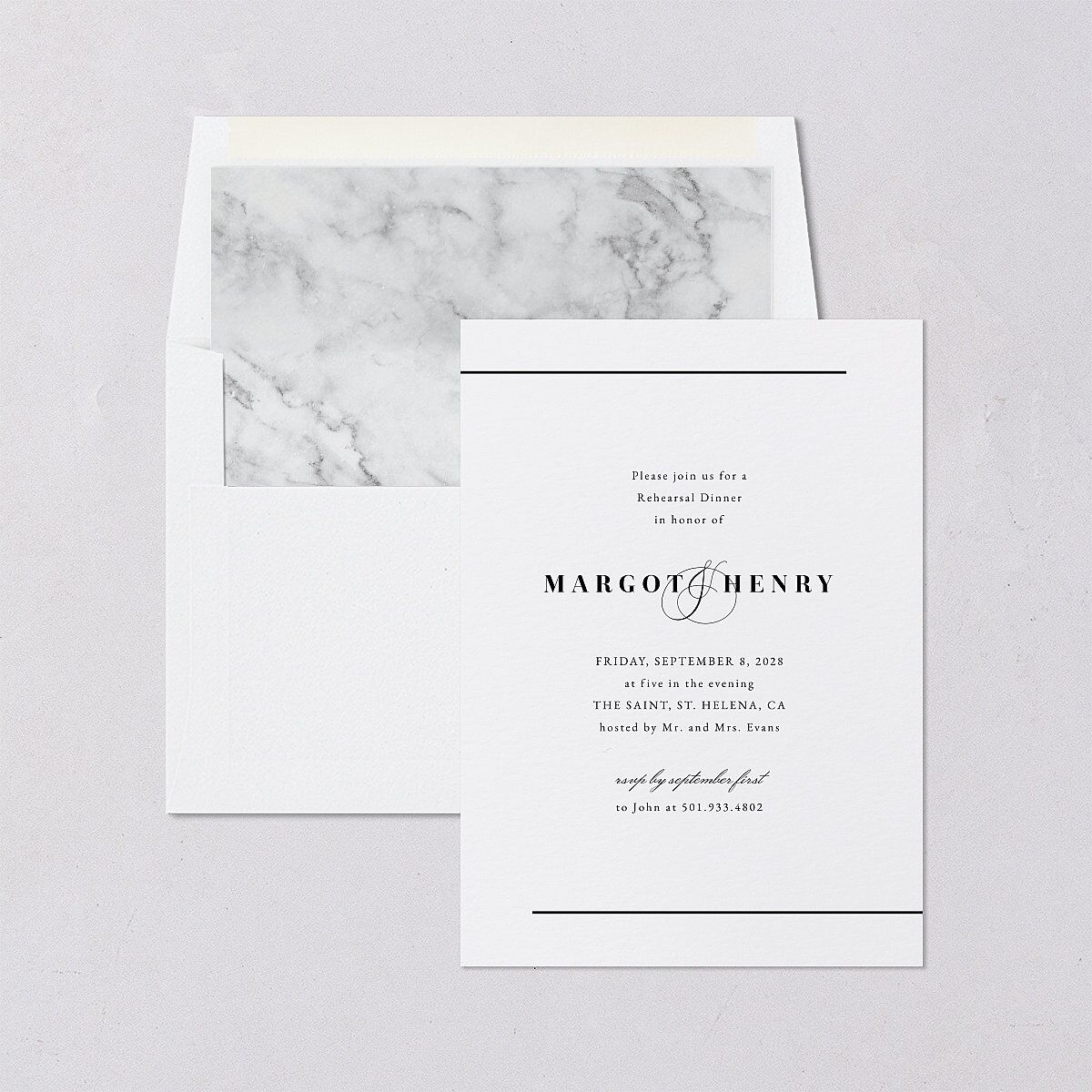 Classic Monogram Rehearsal Dinner Invitations Pure White Signature Blank