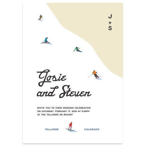 Vintage Retro Ski Poster Wedding Invitations Canary Signature Blank No Standard