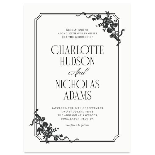 Old Money Botanical Wedding Invitations Pure White Signature Blank No Standard