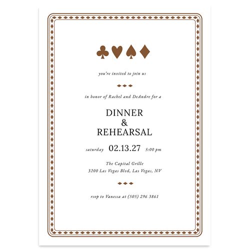 Las Vegas Playing Card Rehearsal Dinner Invitations Walnut Signature Blank Standard