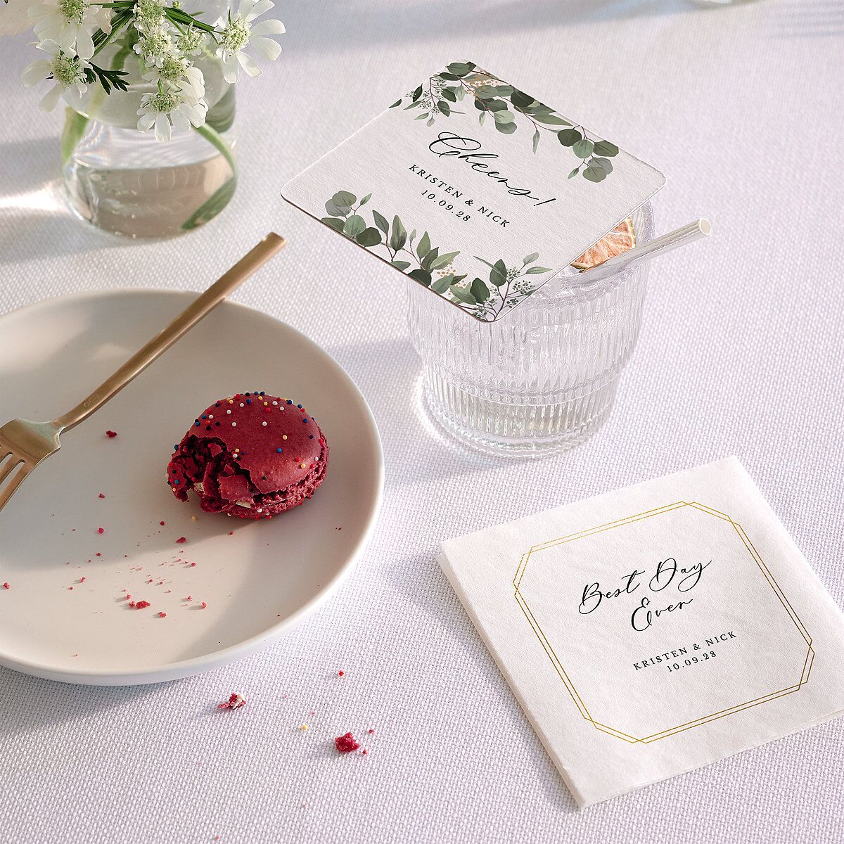 Eucalyptus Frame Wedding Day Coaster — view 3