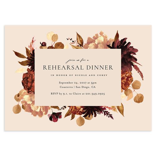 Timeless Bouquet Rehearsal Dinner Invitations Chocolate Signature Blank Standard