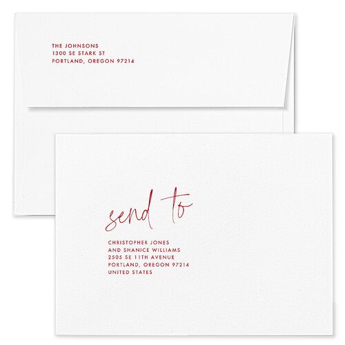 Wavy Bow Frame Holiday Card Envelopes Pure White Blue Both Recipient and Return Addresses Standard Signature