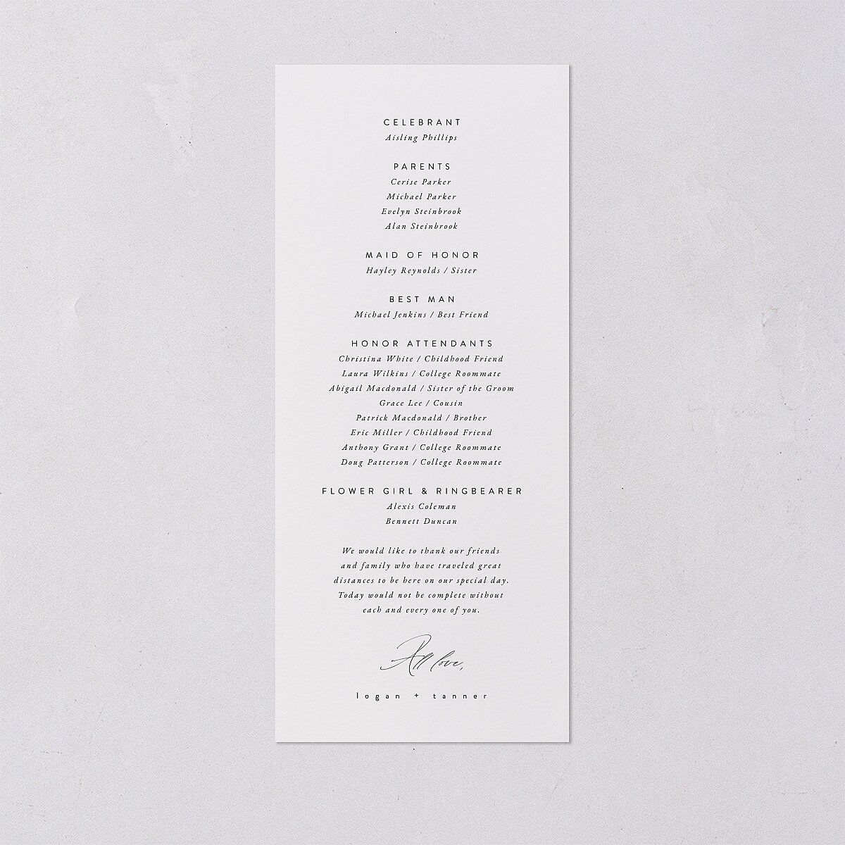 Romantic Minimal Wedding Programs Snow Signature