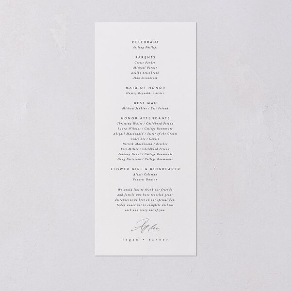 Romantic Minimal Wedding Programs Snow Signature
