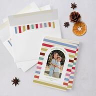 Eclectic Vintage Stripes Holiday Cards Linen Signature Blank Standard