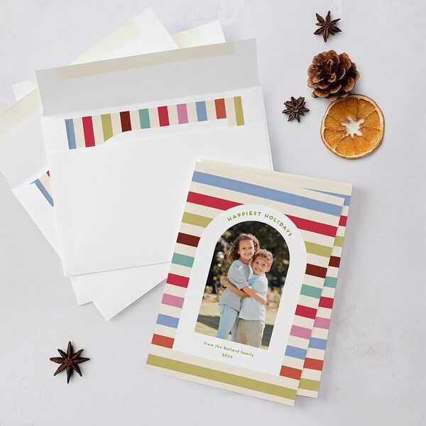 Eclectic Vintage Stripes Holiday Cards Linen Signature Blank Standard