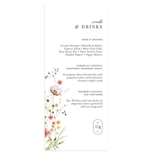 Delicate Wildflower Menus Peach Pink Signature