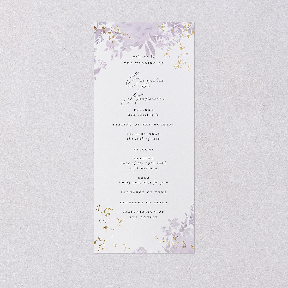 Monochrome Blooms Wedding Programs Gold Sheer Lilac Signature